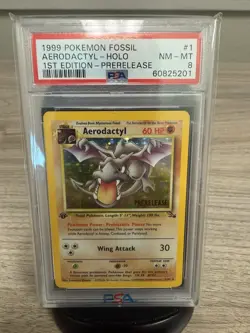 Pokemon TCG Aerodactyl Holo Prerelease 1st Edition Promo Card 1/62 PSA 8 - Image 1