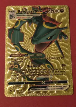 Gold Metal Rayquaza VMAX High Quality Fan Art Display Vmax Card NM/M - Image 1
