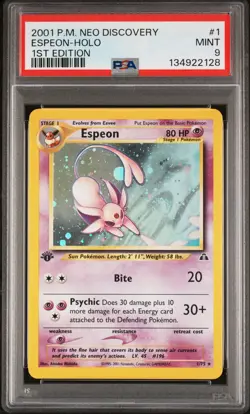 2001 Pokemon Neo Discovery #1 Espeon Holo 1st Edition PSA 9 MINT w/ SWIRL! - Image 1