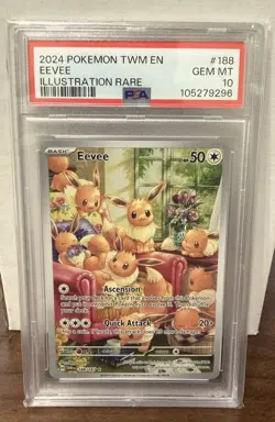2024 POKEMON TWM EN-TWILIGHT MASQUERADE ILLUSTRATION RARE #188 EEVEE PSA 10 - Image 1