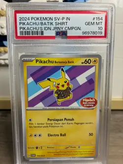 2024 POKEMON INDONESIAN SV-P PROMO #154 PIKACHU/BATIK SHIRT PSA 10 - Image 3