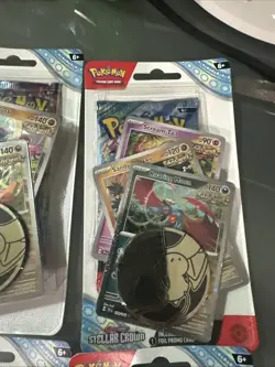 Lot Of 4 Pokemon TCG Stellar Crown Checklane Blister Pack W/Promos & Coins - Image 3