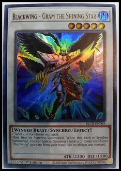 YuGiOh Crystal Revenge Blackwing Gram the Shining Star BLCR-EN063 NM/MT Ultra - Image 1