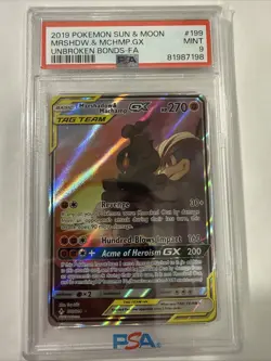 2019 Pokemon SM Unbroken Bonds Marshadow & Machamp GX 199/214 Alt Art PSA 9 - Image 1