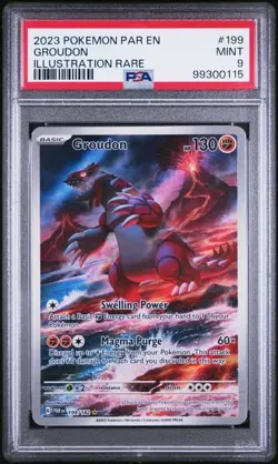 Groudon 199/182 Illustration Rare Pokemon TCG Paradox Rift Holo PSA 9 MINT - Image 1