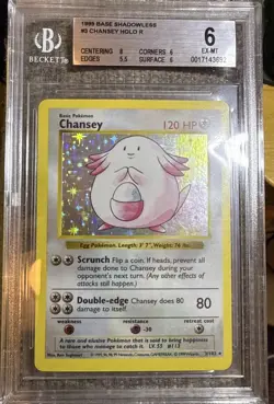 1999 Pokemon Base Set Shadowless Chansey Holo #3 BGS 6 - Image 1