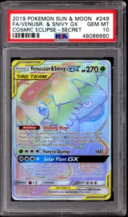 Pokemon Cosmic Eclipse Venusaur & Snivy GX 249/236 PSA 10 GEM MINT - Image 1