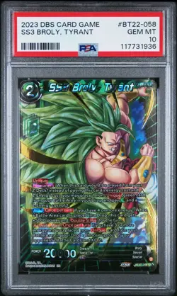 2023 Dragon Ball Card Game SS3 Broly Tyrant #BT22-058 PSA 10 Gem Mint - Image 1