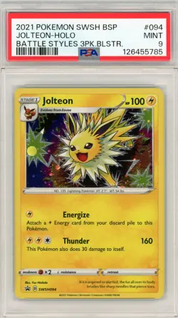 2021 Pokemon Jolteon Battle Styles SWSH094 Black Star Promo Holo Card PSA 9 A - Image 1