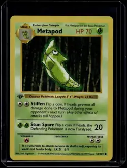 Pokemon TCG Metapod 54/102 Base Set Shadowless 1st Edition LP - Image 1