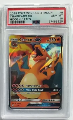 2019 Pokemon Sun & Moon Charizard GX Hidden Fates #9 PSA 10 - Image 1