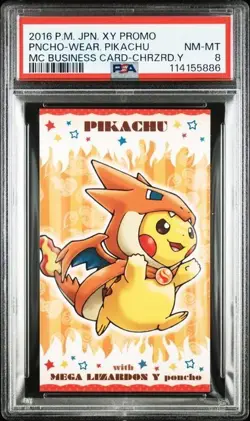 PSA 8.9 Pokemon Business Card Poncho Pikachu Mega Charizard X Y Set Promo 2016 - Image 4