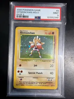 2000 Pokemon Base Set 2 #8 Hitmonchan Rare Holo PSA 9 Mint - Image 1