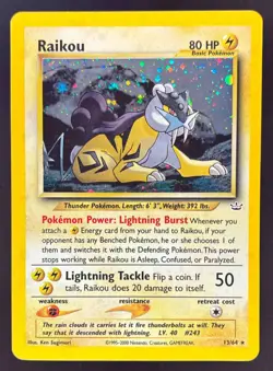 2001 Pokemon Neo Revelation #13/64 Raikou Holo - Image 1