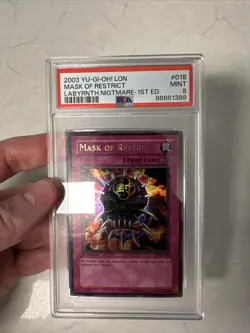 2003 LON 018 Mask of Restrict 1st Edition Ultra Rare Yu-Gi-Oh! PSA 9 - Image 1