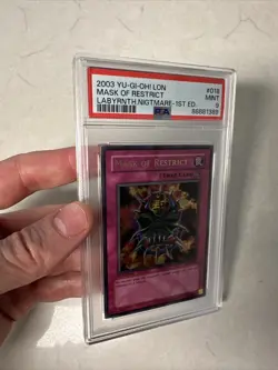 2003 LON 018 Mask of Restrict 1st Edition Ultra Rare Yu-Gi-Oh! PSA 9 - Image 2