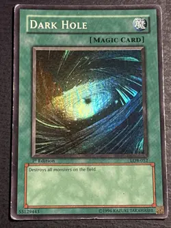 Dark Hole 1st Edition LOB-052 WAVY Foil Super Rare Vintage Yu-Gi-Oh Card HP - Image 1