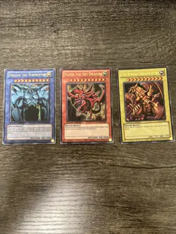 Yugioh! Dragon of Ra, Obelisk, Slifer LC01 3-Card Egyptian God Set Ultra LP - Image 1