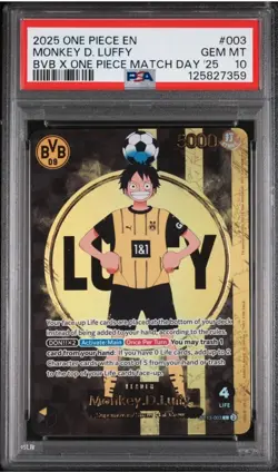 2025 ONE PIECE PROMOS BVB X ONE PIECE MATCH DAY 2025 #003 MONKEY D. LUFFY PSA 10 - Image 1
