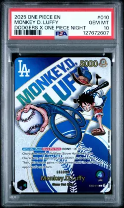 2025 ONE PIECE PROMO EB02 010 DODGERS X ONE PIECE NIGHT MONKEY D LUFFY PSA 10 - Image 1