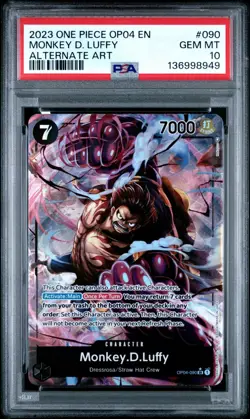 2023 ONE PIECE OP04 090 MONKEY D LUFFY KINGDOMS OF INTRIGUE ALT ART PSA 10 - Image 1