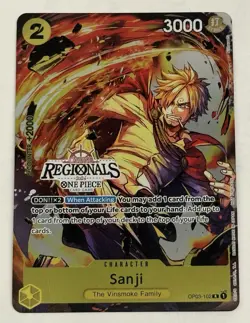 One Piece Sanji ONLINE Regional Tournament Event Pack Foil Promo Card OP03-102 - Image 1