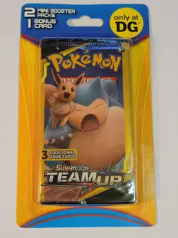 Pokemon Team Up Dollar General 2 Mini Booster Packs + Bonus Card Sun & Moon NEW - Image 1