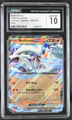 ✨ CGC 10 Reshiram ex 030/159 Sv09 Journey Together Holo Pokemon Card w/ Stand - Image 1