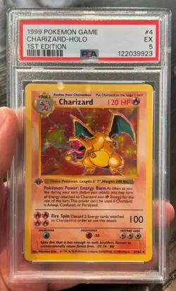 1999 Pokemon Base Set Charizard Holo #4 First 1st Edition PSA 5 - Image 1