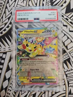 2024 Pokemon SSP En-Surging Sparks Pikachu Ex #057 PSA 8 NM-MINT (288) - Image 1