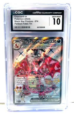 2024 POKEMON GEM MINT CHARIZARD EX #074 BLACK STAR PROMO HOLO GRADE 10 AWESOME ! - Image 1