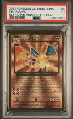 2021 Pokemon Charizard Celebrations Metal Gold UPC Ultra Premium 4/102 PSA 1 PR - Image 3