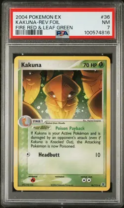 2004 POKEMON EX FIRE RED & LEAF GREEN #36 KAKUNA-REVERSE FOIL PSA 7 - Image 1