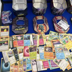 5 pc lot Pokemon Tin/ Mini Tin Lot with 150+ Cards - Image 4