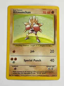 1999 Pokemon Base Set Hitmonchan Holo Unlimited MP 7/102 - Image 1