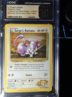 CGC Pristine 10 Lt. Surge’s Rattata Holo 015/034 Pokemon TCG Classic 2023 - Image 1