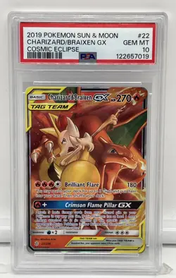 2019 Pokemon Sun & Moon Charizard Braixen GX Cosmic Eclipse #22/236 PSA 10 - Image 1