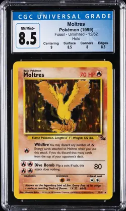 1999 POKEMON FOSSIL UNLIMITED HOLO #12/62 MOLTRES CGC 8.5 - Image 1