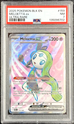 2025 POKEMON BLK EN MELOETTA ex ULTRA RARE #159 PSA 7 POP 1 - Image 1