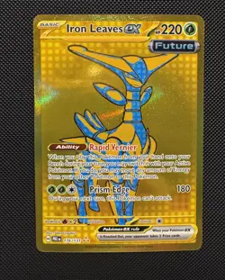 Pokemon TCG Iron Leaves ex 176/131 SV: Prismatic Evolution’s Hyper Rare Gold NM - Image 1