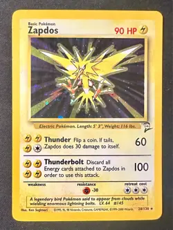 Zapdos 20/130 2000 Base Set 2 Pokemon Card TCG WOTC Vintage Holo Rare - Lp - Image 1