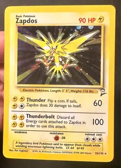 Zapdos 20/130 2000 Base Set 2 Pokemon Card TCG WOTC Vintage Holo Rare - Lp - Image 2