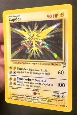 Zapdos 20/130 2000 Base Set 2 Pokemon Card TCG WOTC Vintage Holo Rare - Lp - Image 3
