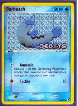 VINTAGE POKEMON 2005 BARBOACH 54/107 Ex DEOXYS - REVERSE HOLO -STAMPED - NM - Image 1