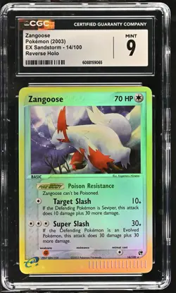 CGC 9 MINT Zangoose 2003 EX Sandstorm 14/100 Reverse Holo Pokemon Card - Image 1