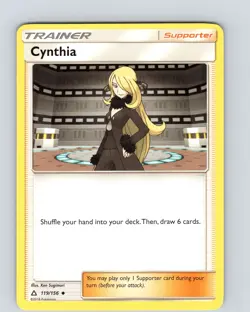 Pokemon TCG Cynthia S&M Ultra Prism 119/156 Regular Uncommon Card LP-NM - Image 1