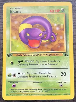 1st Edition Ekans 46/62 Pokemon TCG WOTC Base Set Fossil MINT - Image 1