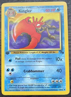 1st Edition Kingler 38/62 Pokemon TCG WOTC Base Set Fossil Uncommon MINT NM - Image 1