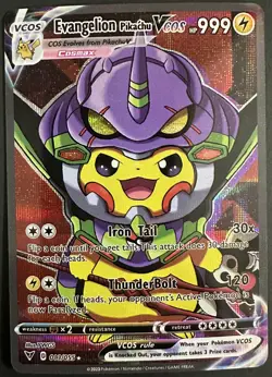 *CUSTOM* Pokemon Card Evangelion Pikachu VCOS - Custom Hand Made Full Art Holo - Image 1
