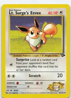 Lt. Surge's Eevee 051/132 Uncommon Unlimited Gym Challenge LP Pokemon - Image 1